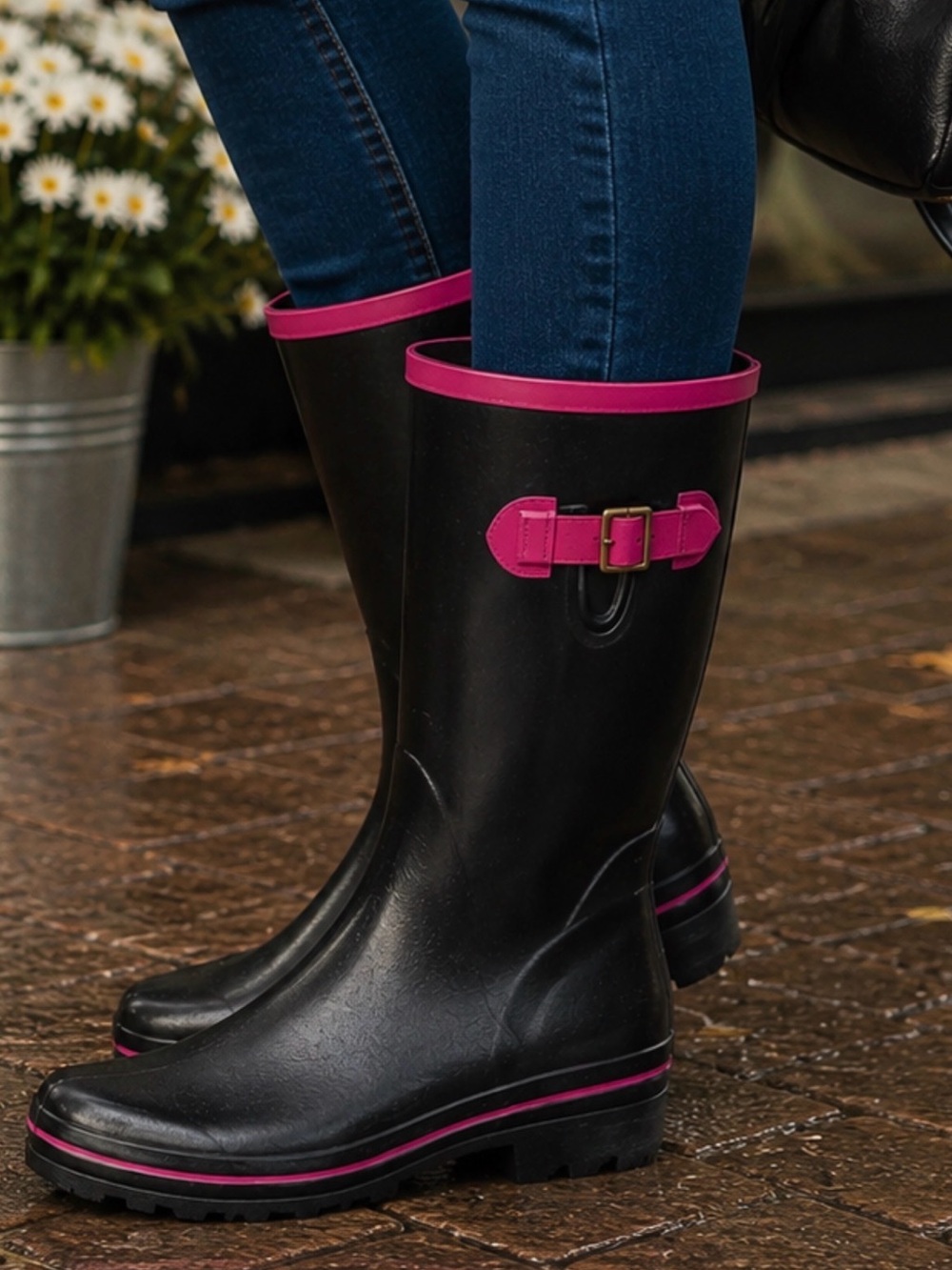 Nine West Black & Pink Rain Boots Size 7